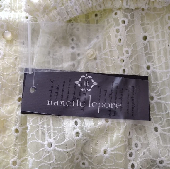Nanette Lepore Eyelet Embroidery Blouse Three qtr Sleeve Pale Yellow Small - Picture 8 of 8